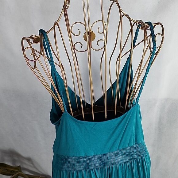 🔥Sundance Size S Braided Strap Smocked Waist Teal  Dress - Picture 8 of 12